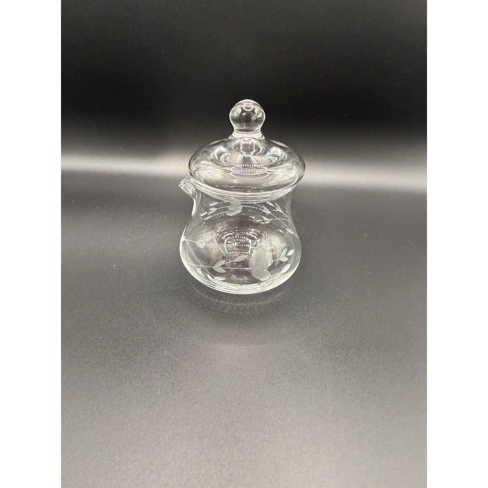 Princess House Heritage Condiment Jelly Jam Honey Jar w/lid Etched Floral
